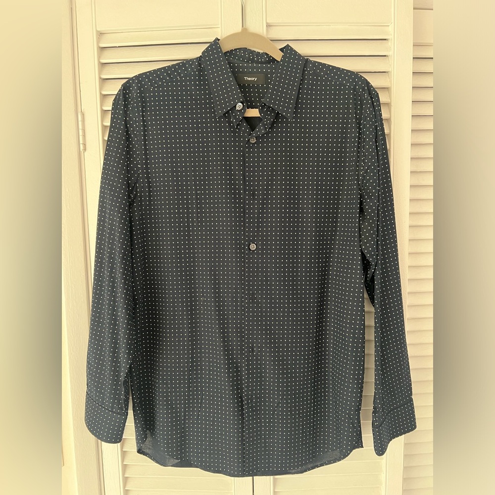 MEN’S (S) - THEORY - POLKA DOT DRESS SHIRT - NAVY BLUE